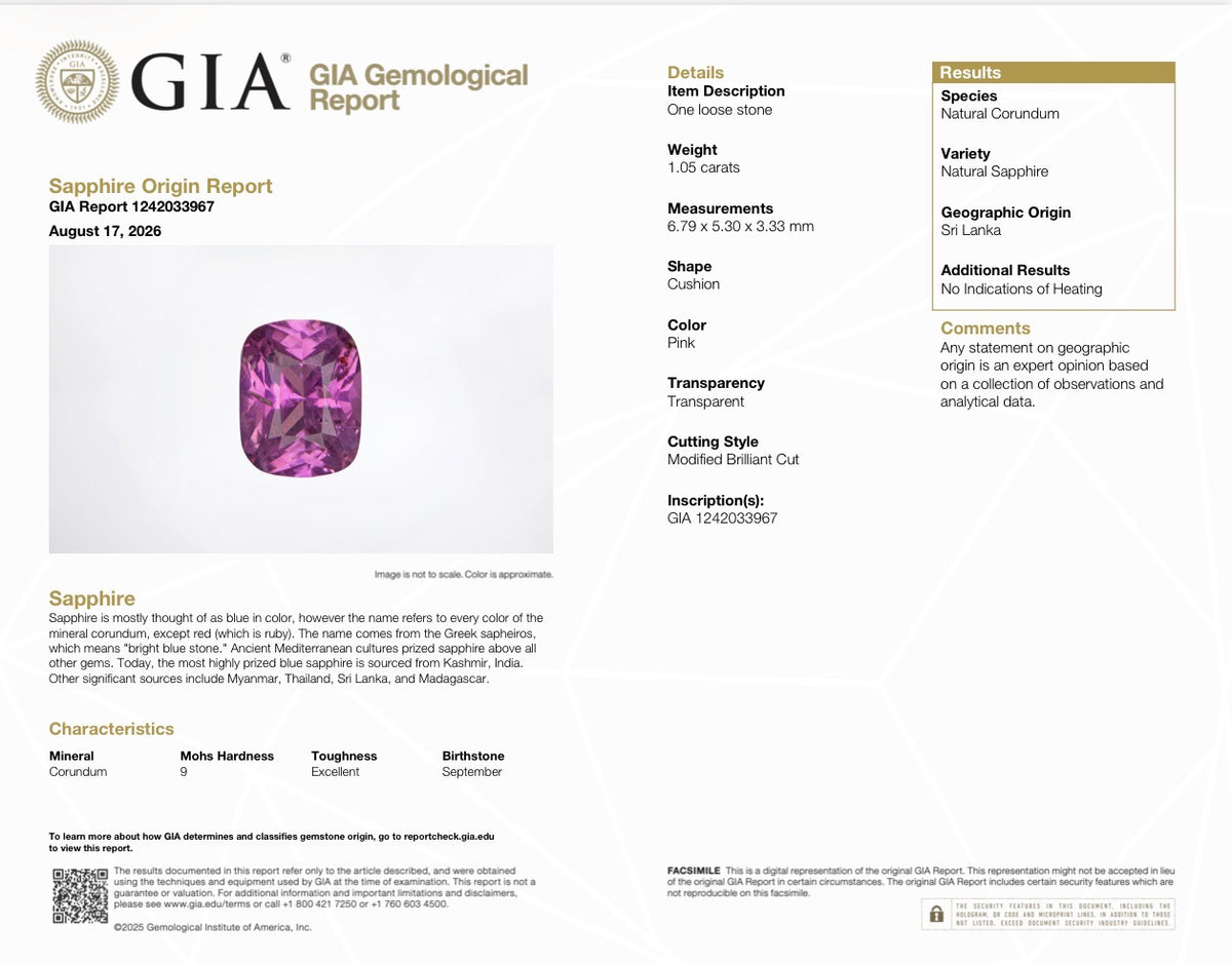 1.05 Ct Natural Vivid Pink Sapphire from Sri Lanka 🇱🇰— GIA and GFCO Certified