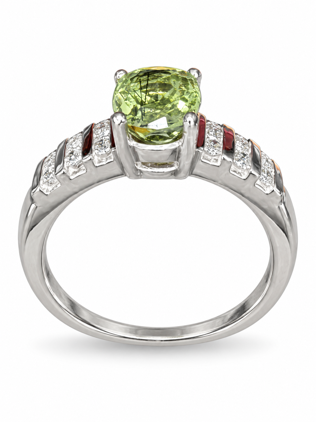 Natural Peridot Ring with Needle Inclusions • 925 Sterling Silver