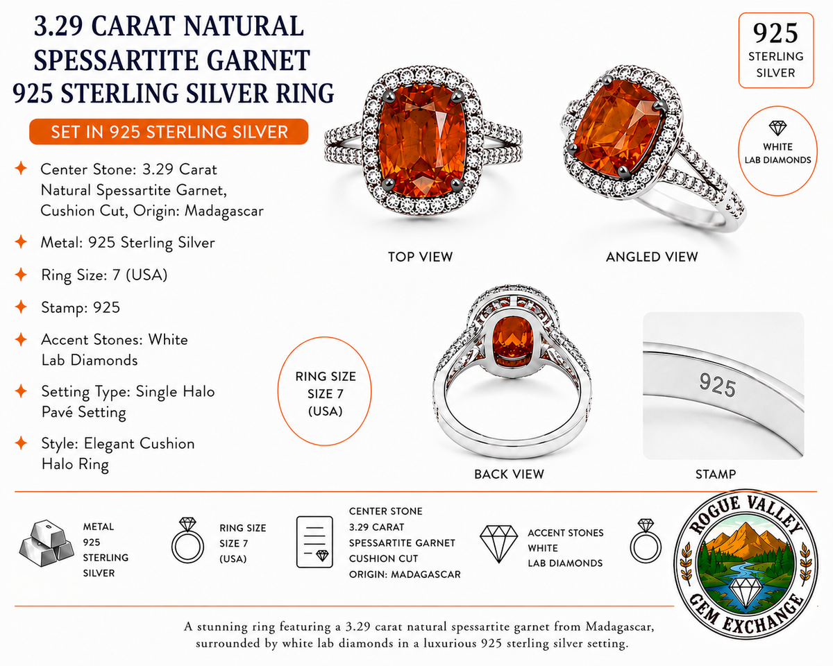 3.29 Ct Natural Spessartite Garnet Ring from Madagascar – 925 Sterling Silver