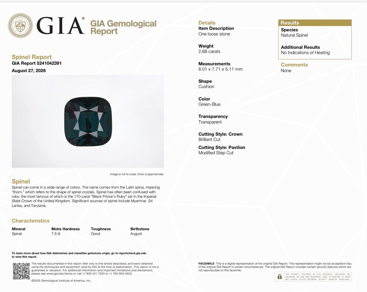 2.68 CT NATURAL COBALT BLUE SPINEL FROM SRI LANKA — GIA REPORT