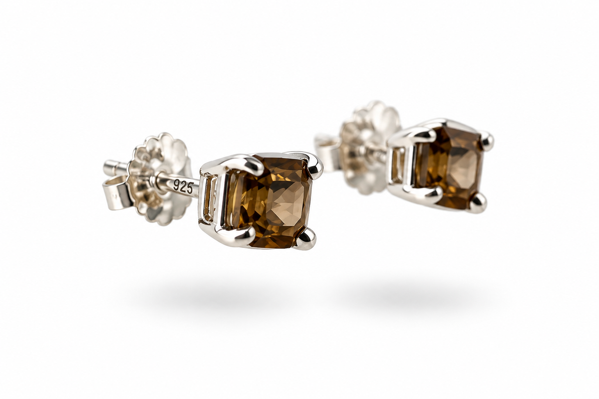 Natural Yellow Zircon Stud Earrings from Cambodia – 925 Sterling Silver