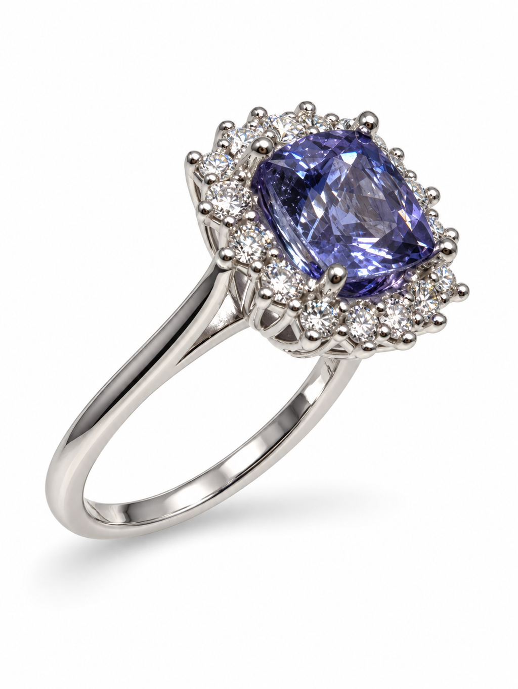 2 Carat Natural Tanzanite Halo Ring | 14K White Gold | GIA Report