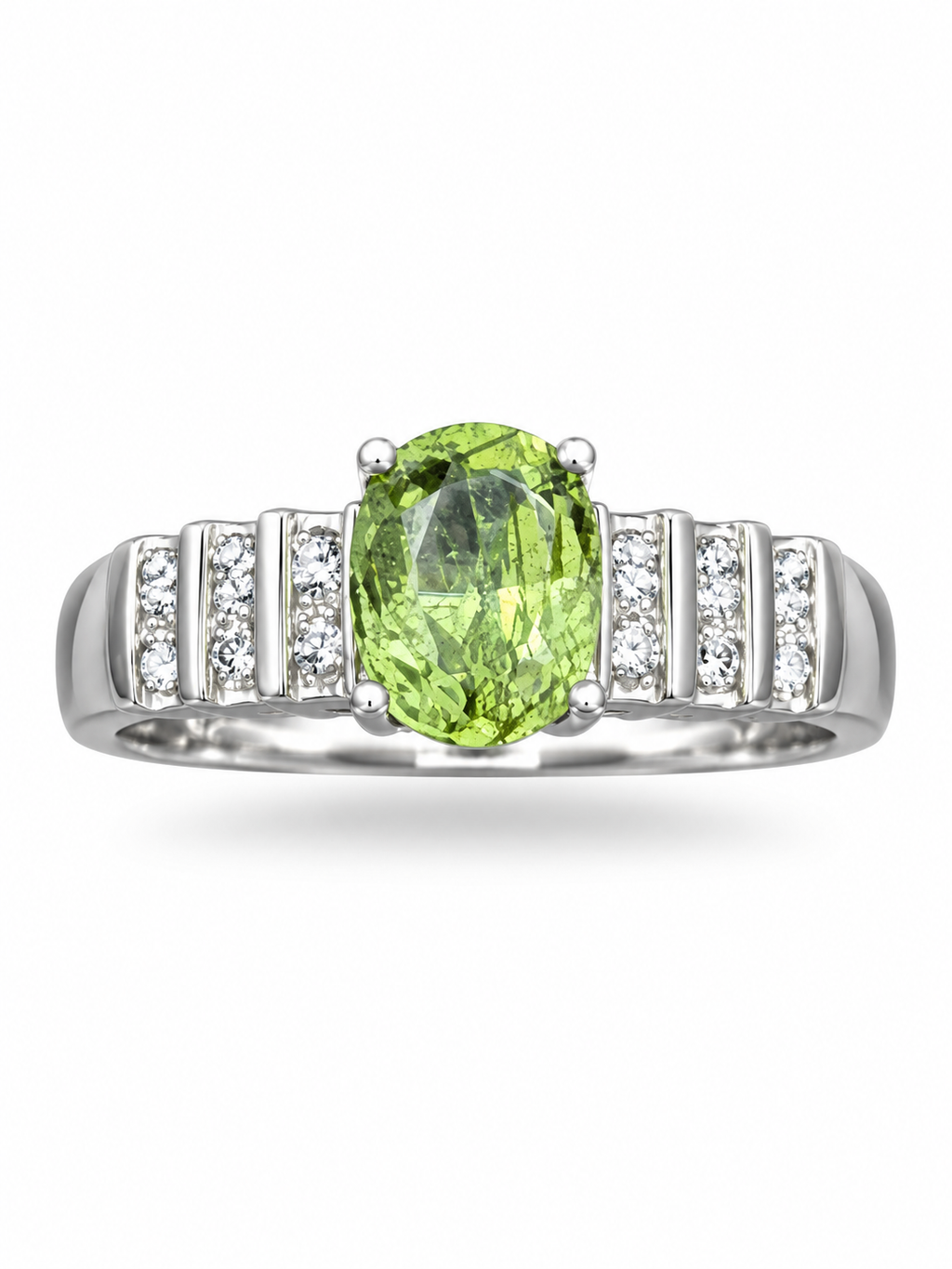 Natural Peridot Ring with Needle Inclusions • 925 Sterling Silver