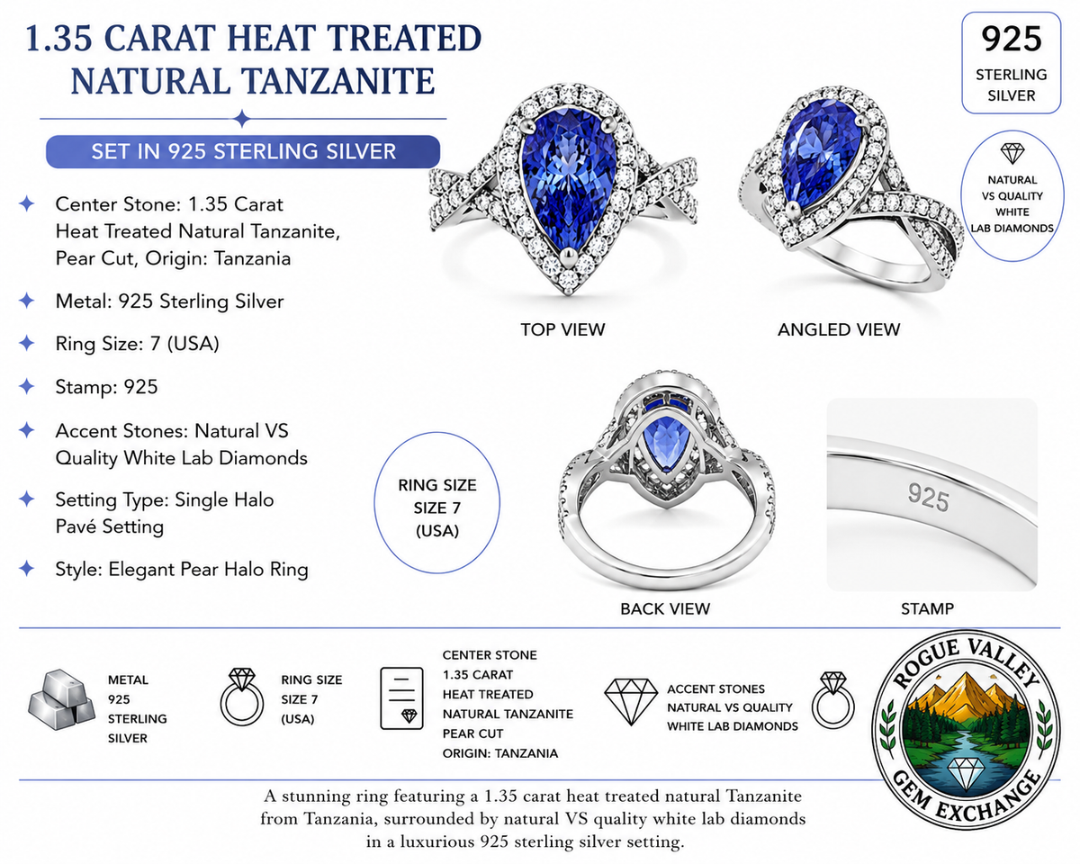 1.35 Ct Natural Tanzanite Ring from Tanzania – 925 Sterling Silver