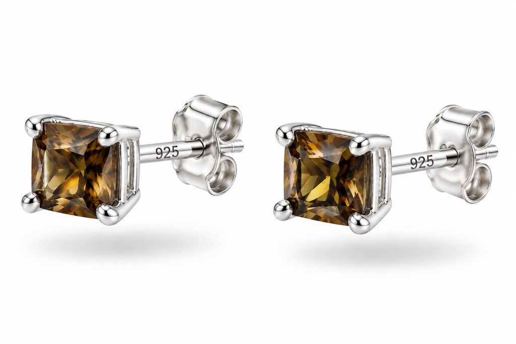 Natural Yellow Zircon Stud Earrings from Cambodia – 925 Sterling Silver