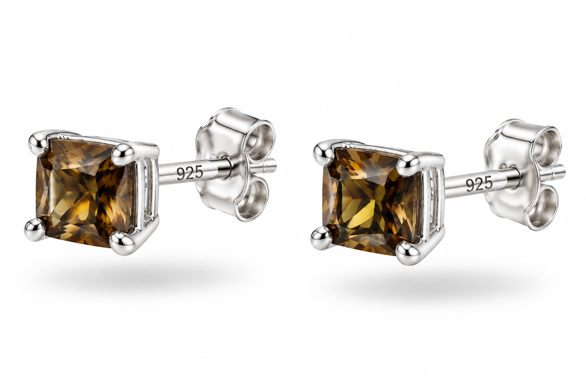 Natural Yellow Zircon Stud Earrings from Cambodia – 925 Sterling Silver