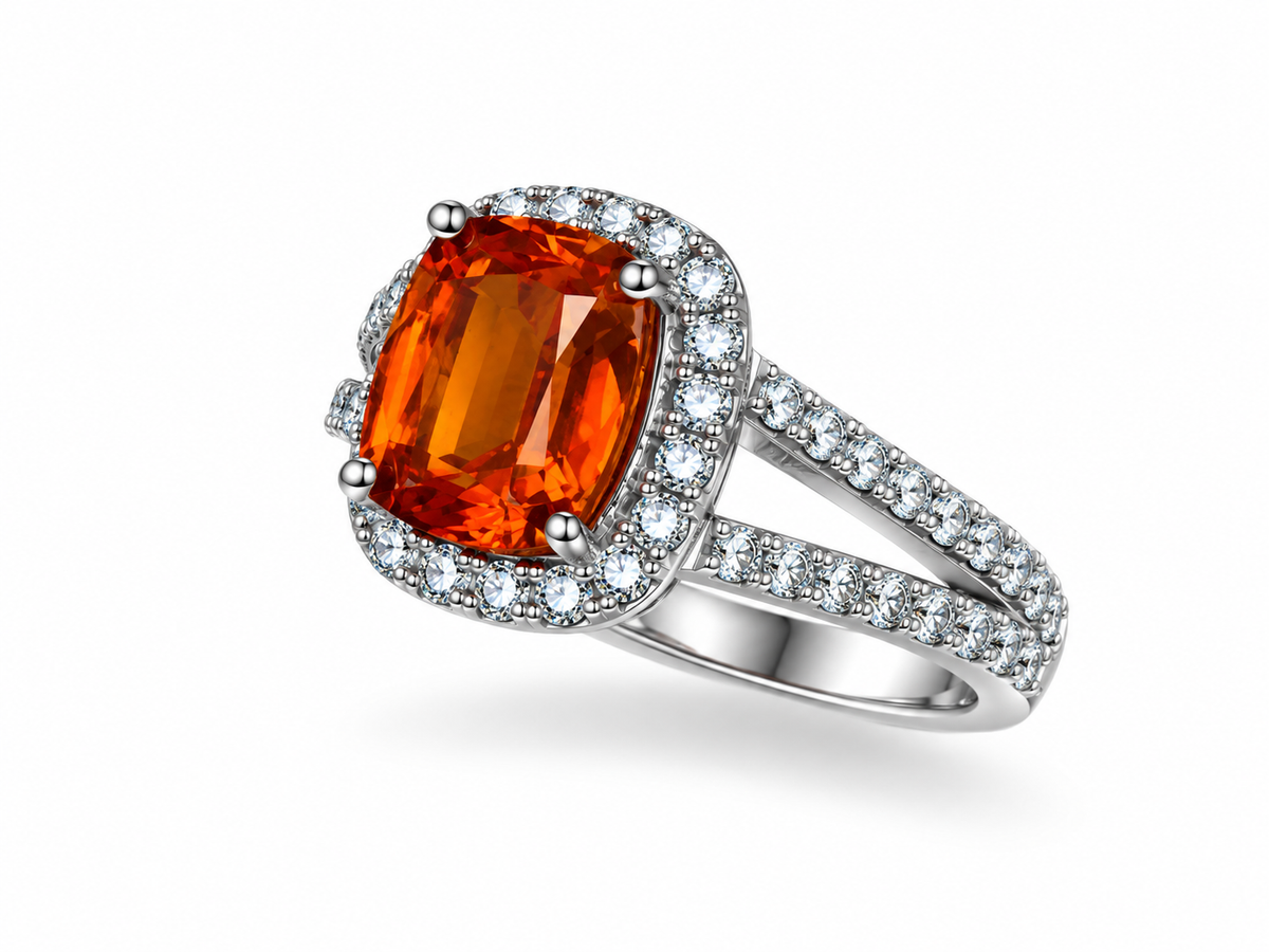 3.29 Ct Natural Spessartite Garnet Ring from Madagascar – 925 Sterling Silver