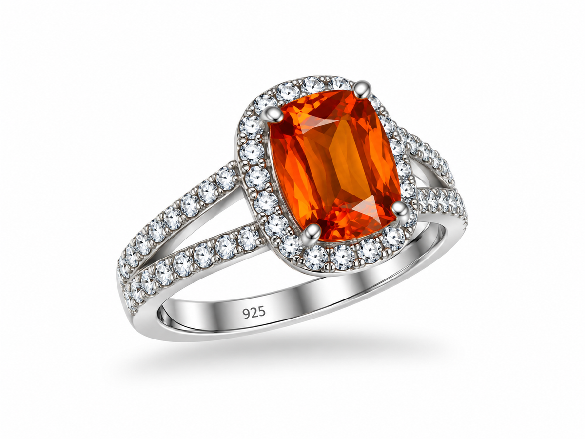 3.29 Ct Natural Spessartite Garnet Ring from Madagascar – 925 Sterling Silver