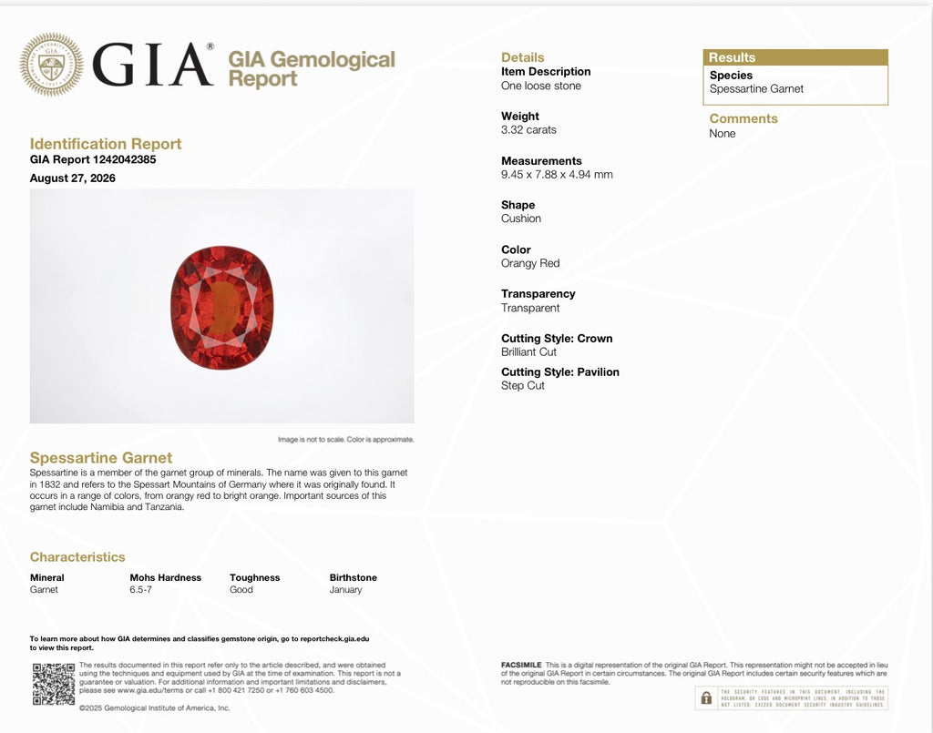 3.32 CT NATURAL SPESSARTITE GARNET – NAMIBIA – GIA REPORT