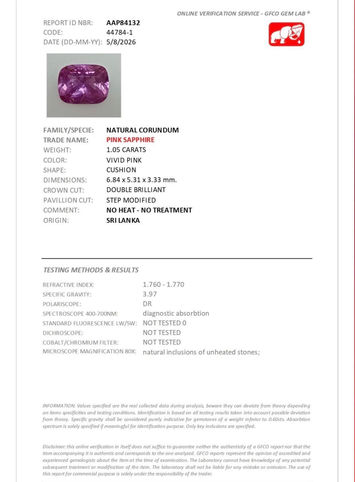 1.05 Ct Natural Vivid Pink Sapphire from Sri Lanka 🇱🇰— GIA and GFCO Certified