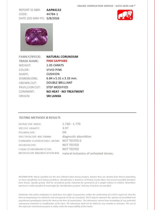 1.05 Ct Natural Vivid Pink Sapphire from Sri Lanka 🇱🇰— GIA and GFCO Certified