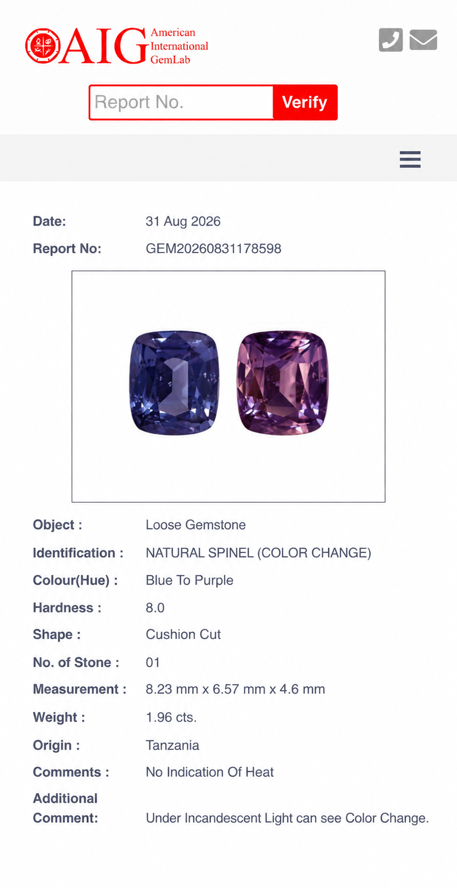 1.96 Carat Natural Color-Change Spinel – Tanzania