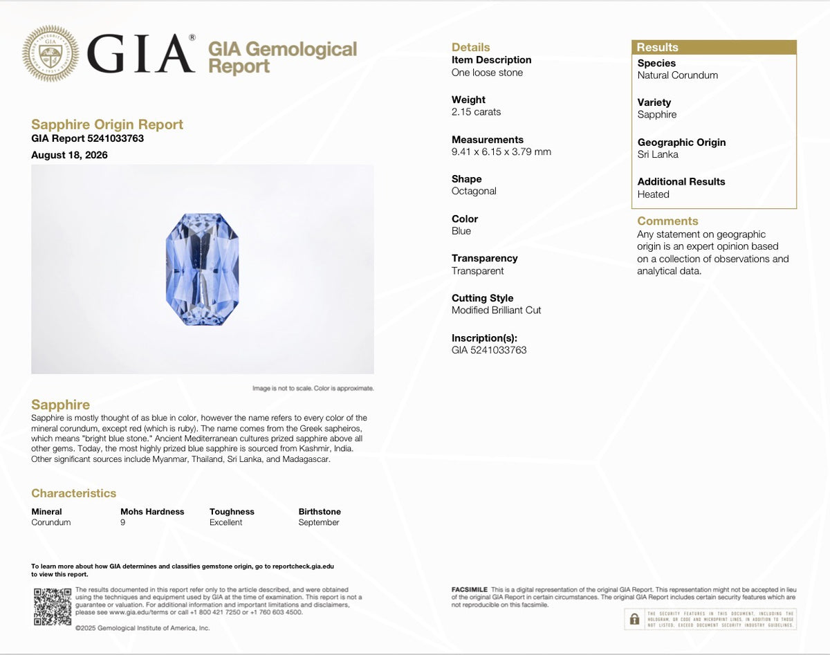 2.15 Ct Natural Heated Blue Sapphire from Sri Lanka — GIA & GFCO Reports