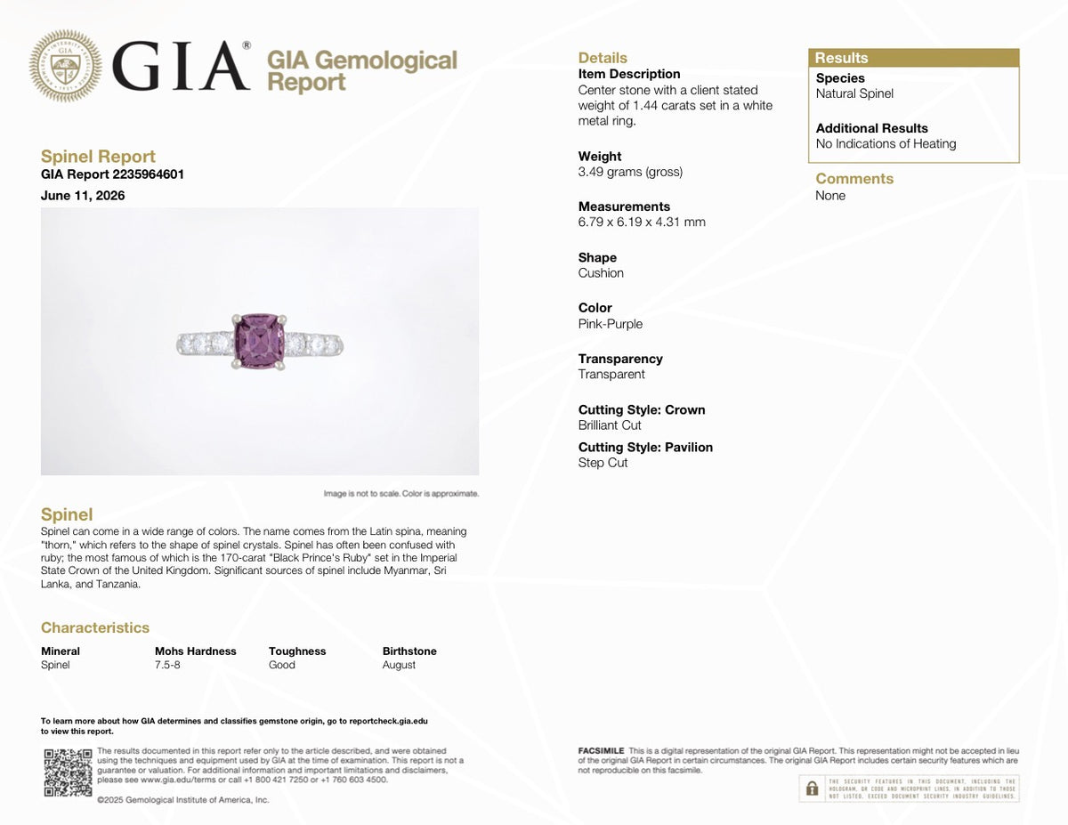 1.44 Ct Natural Color Shift Spinel from Sri Lanka set in 14k white gold