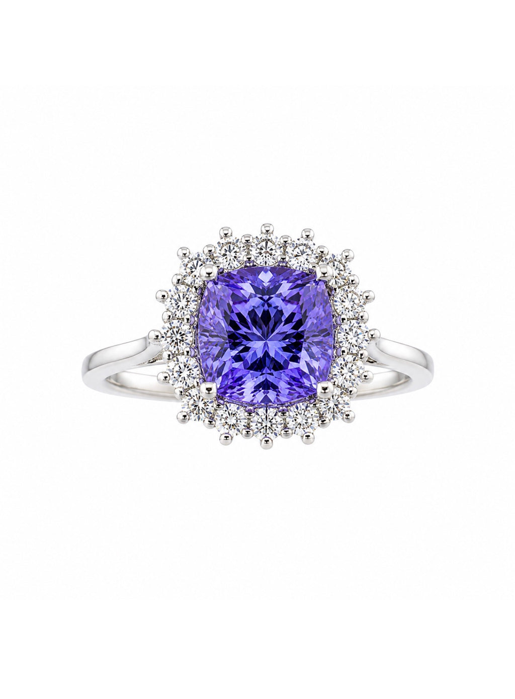 2 Carat Natural Tanzanite Halo Ring | 14K White Gold | GIA Report