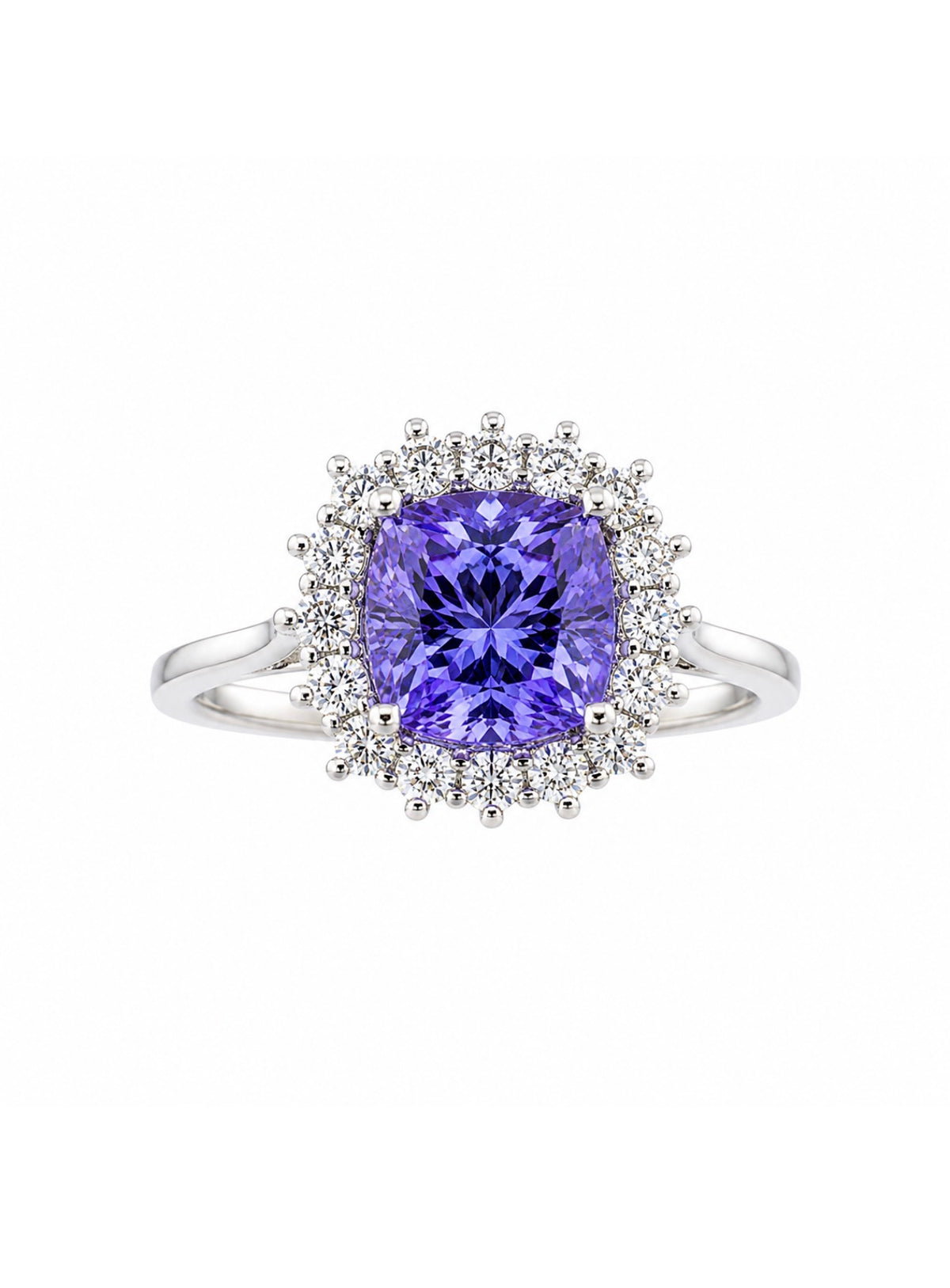 2 Carat Natural Tanzanite Halo Ring | 14K White Gold | GIA Report