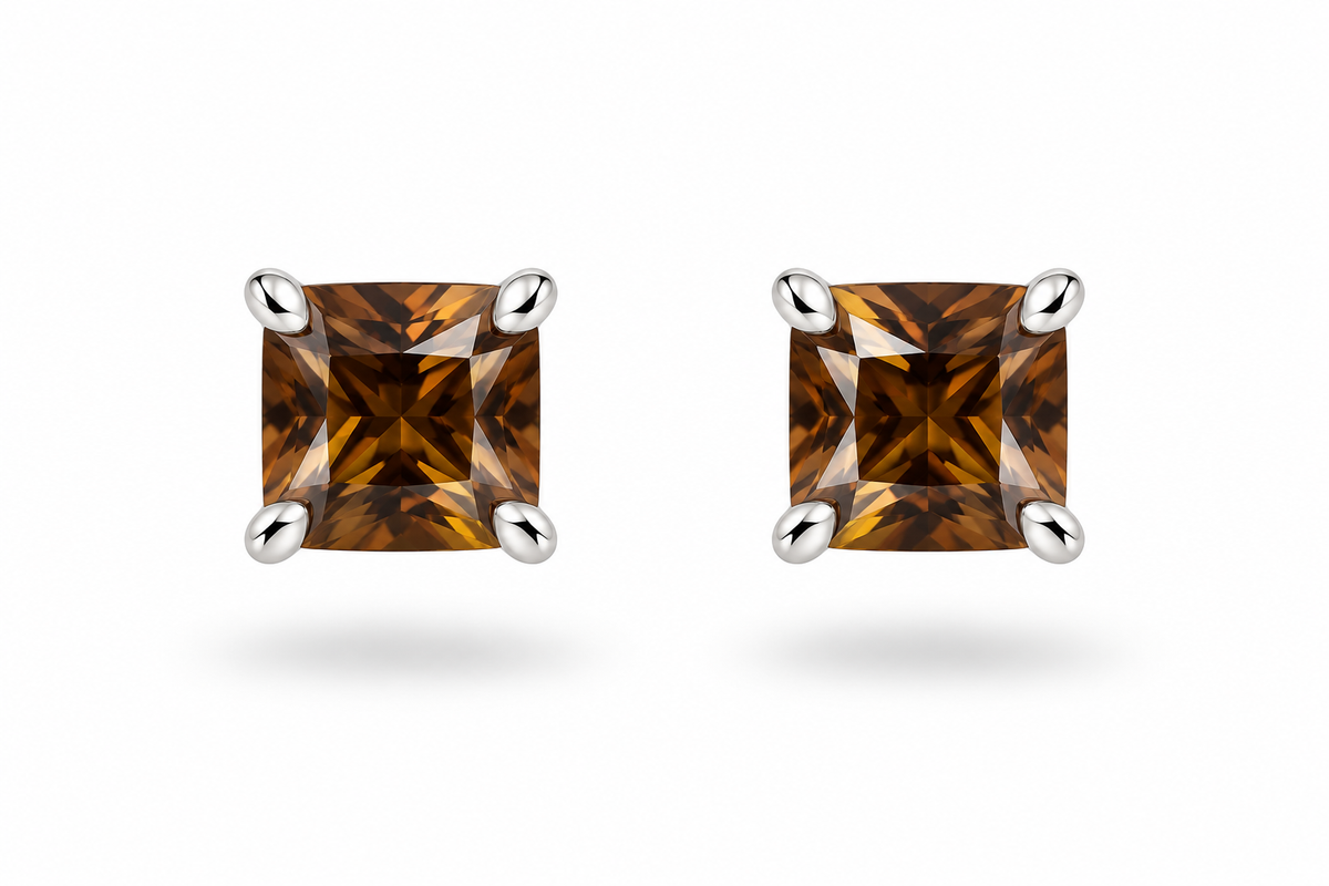 Natural Yellow Zircon Stud Earrings from Cambodia – 925 Sterling Silver