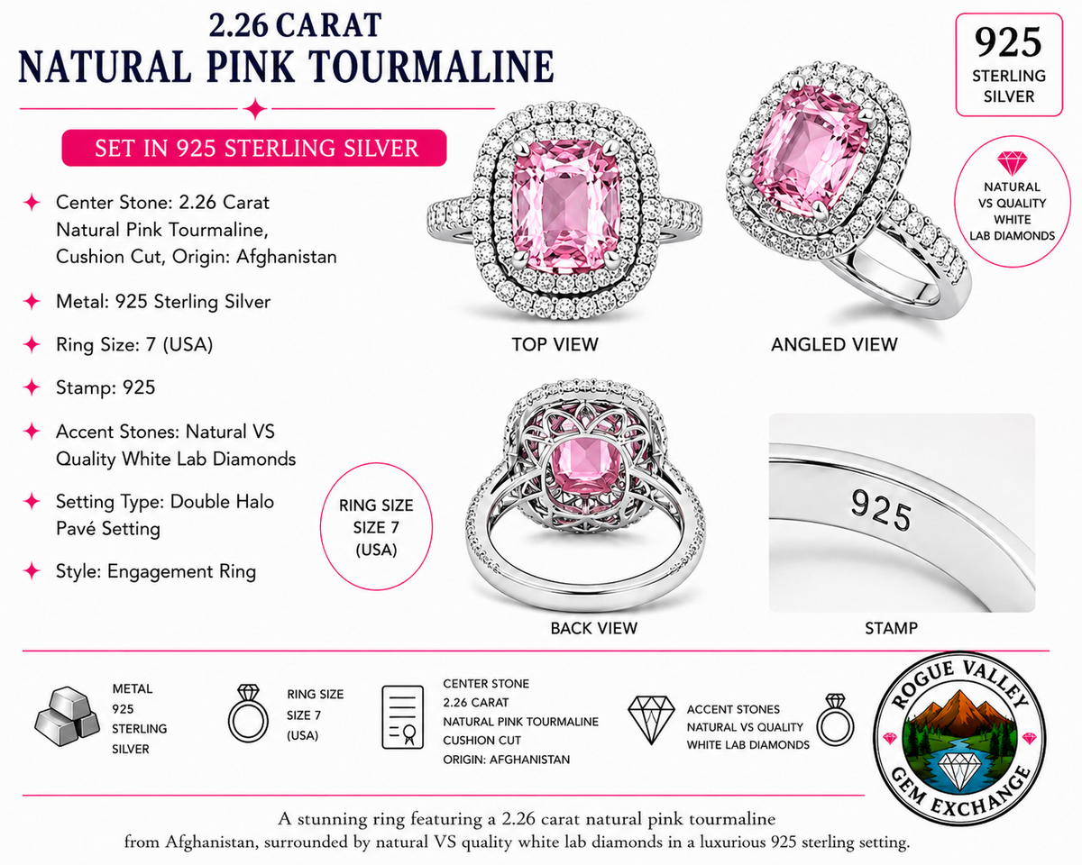 2.26 Ct Natural Pink Tourmaline Ring from Afghanistan – 925 Sterling Silver