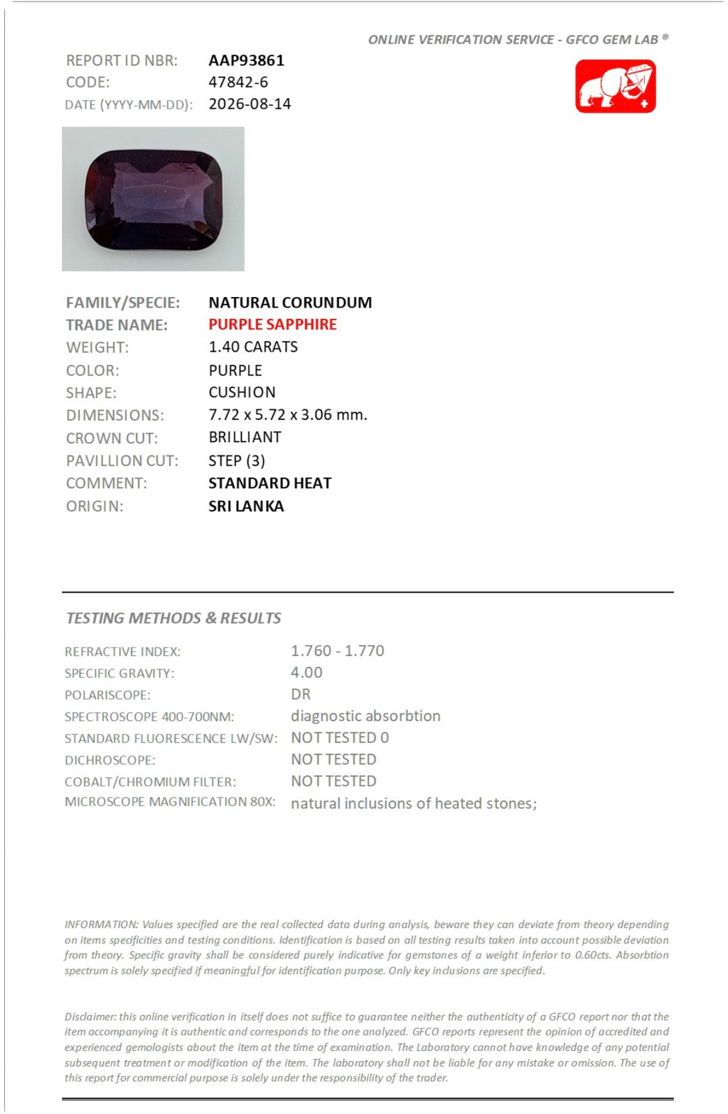 1.40 Carats | Natural Purple Sapphire - Sri Lanka