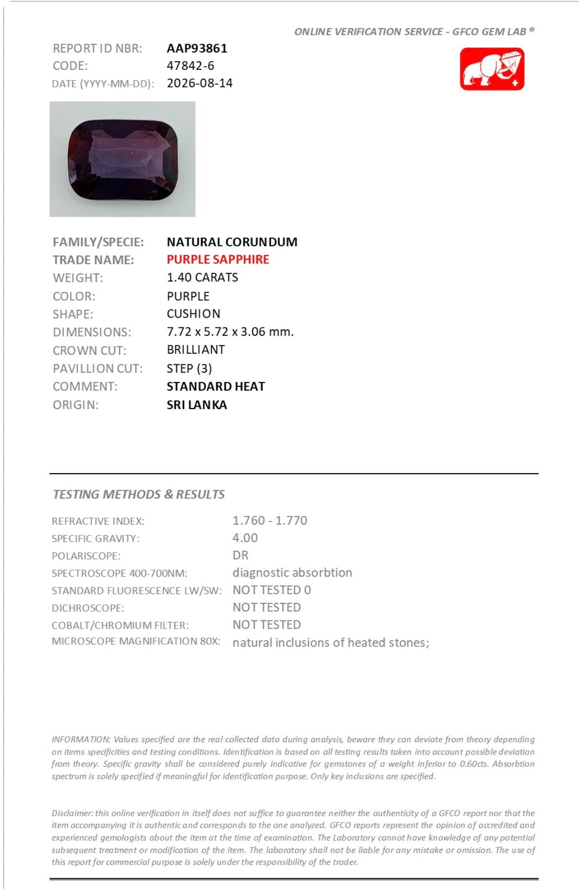 1.40 Carats | Natural Purple Sapphire - Sri Lanka