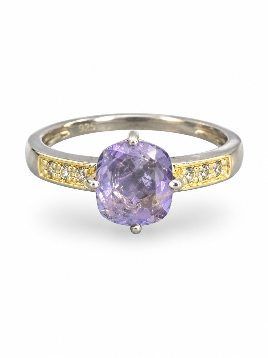 Lavender Hackmanite Ring • 925 Sterling Silver with Gold-Plated Details