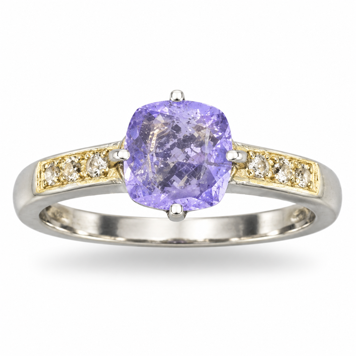 Lavender Hackmanite Ring • 925 Sterling Silver with Gold-Plated Details