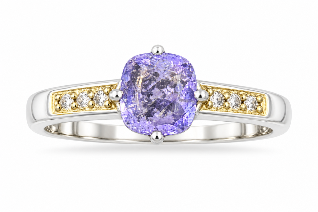 Lavender Hackmanite Ring • 925 Sterling Silver with Gold-Plated Details