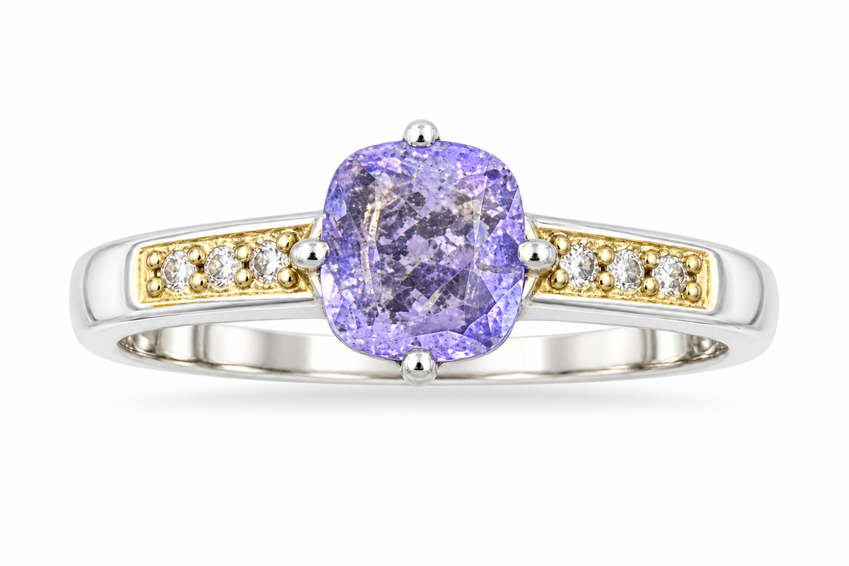 Lavender Hackmanite Ring • 925 Sterling Silver with Gold-Plated Details