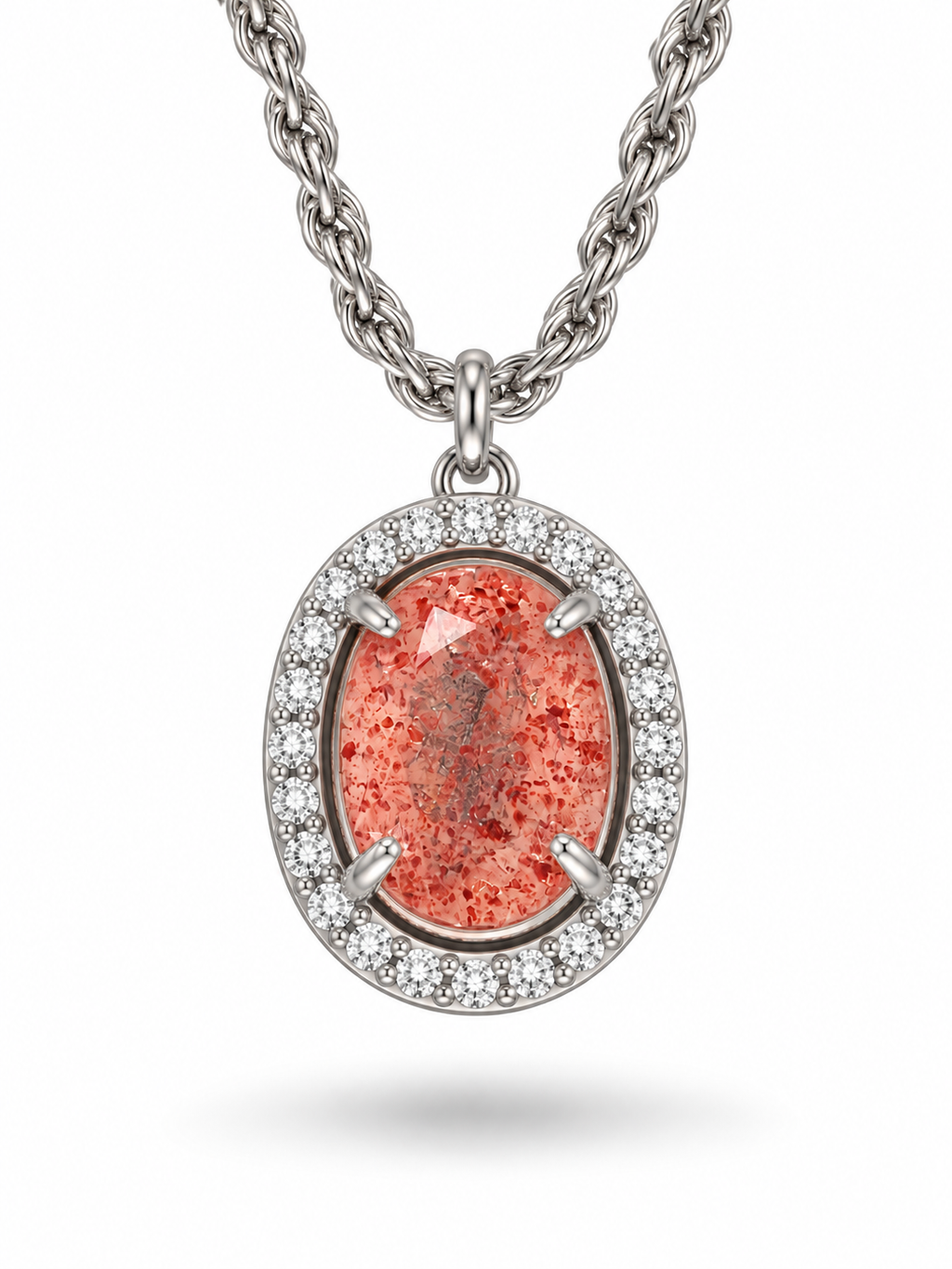 2.67 Ct Natural Strawberry Quartz Necklace • 925 Sterling Silver
