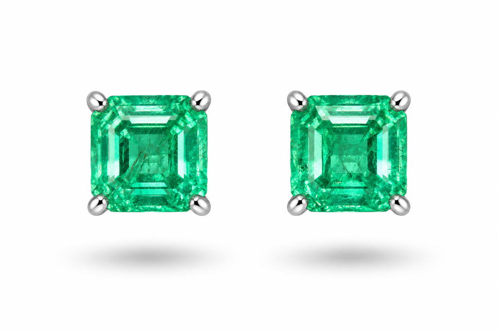 2.00 CTW Natural Panjshir Emerald Earrings • 14K White Gold