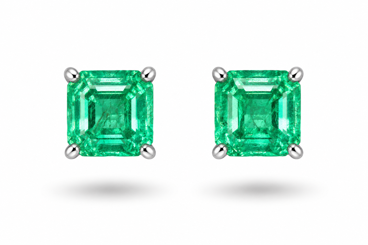 2.00 CTW Natural Panjshir Emerald Earrings • 14K White Gold