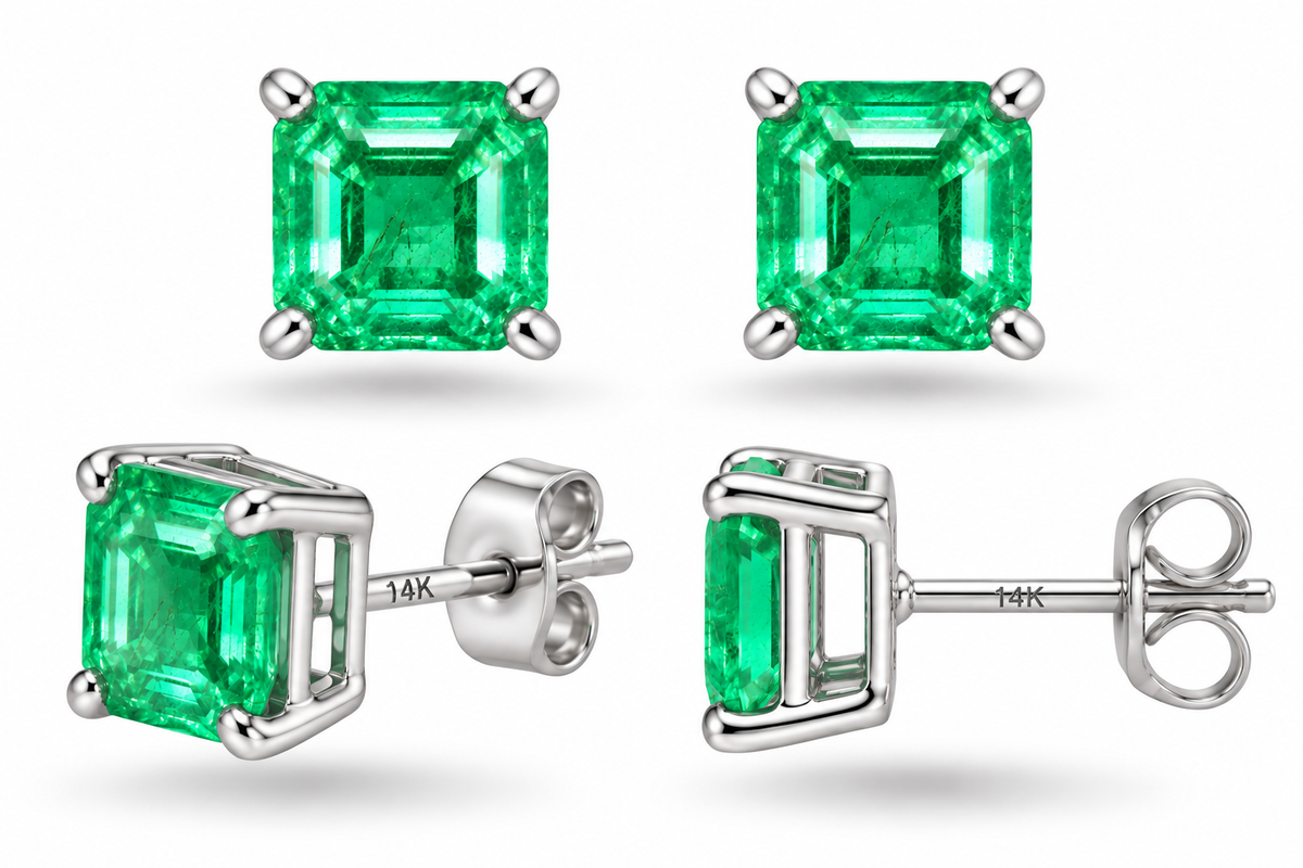 2.00 CTW Natural Panjshir Emerald Earrings • 14K White Gold