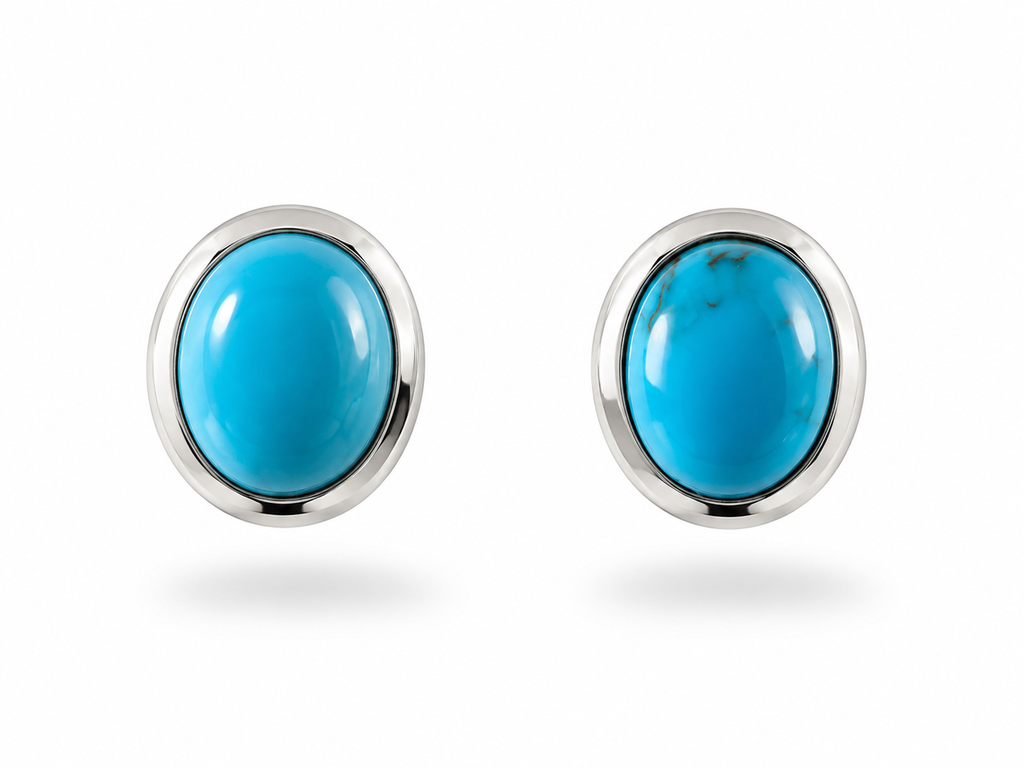 Natural Persian Turquoise Stud Earrings — Neyshabur, Iran | 925 Sterling Silver