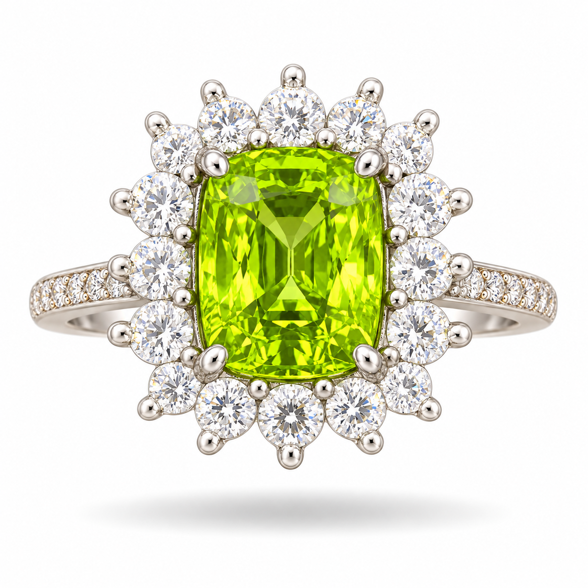 Natural Pakistani Peridot Halo Ring — 3.00 Carat | S925 Sterling Silver