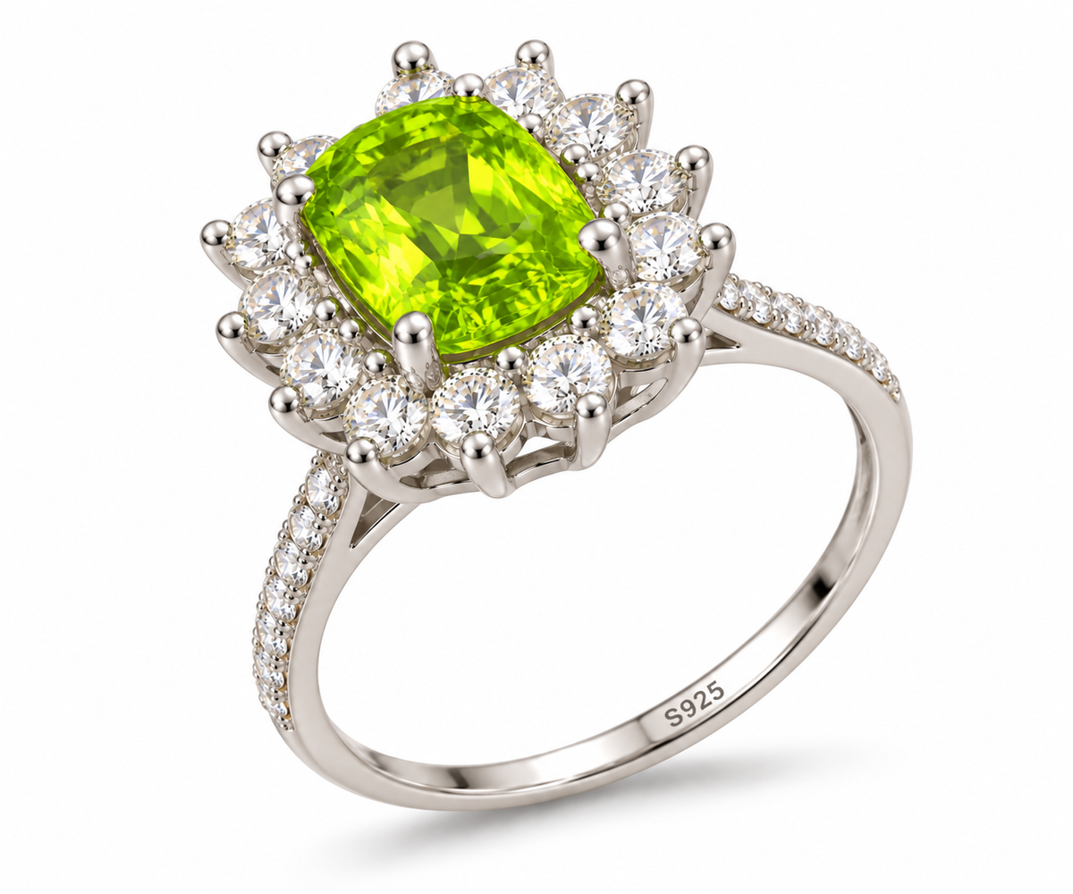 Natural Pakistani Peridot Halo Ring — 3.00 Carat | S925 Sterling Silver