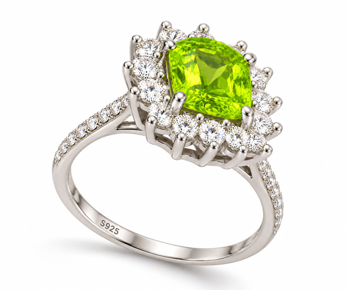 Natural Pakistani Peridot Halo Ring — 3.00 Carat | S925 Sterling Silver