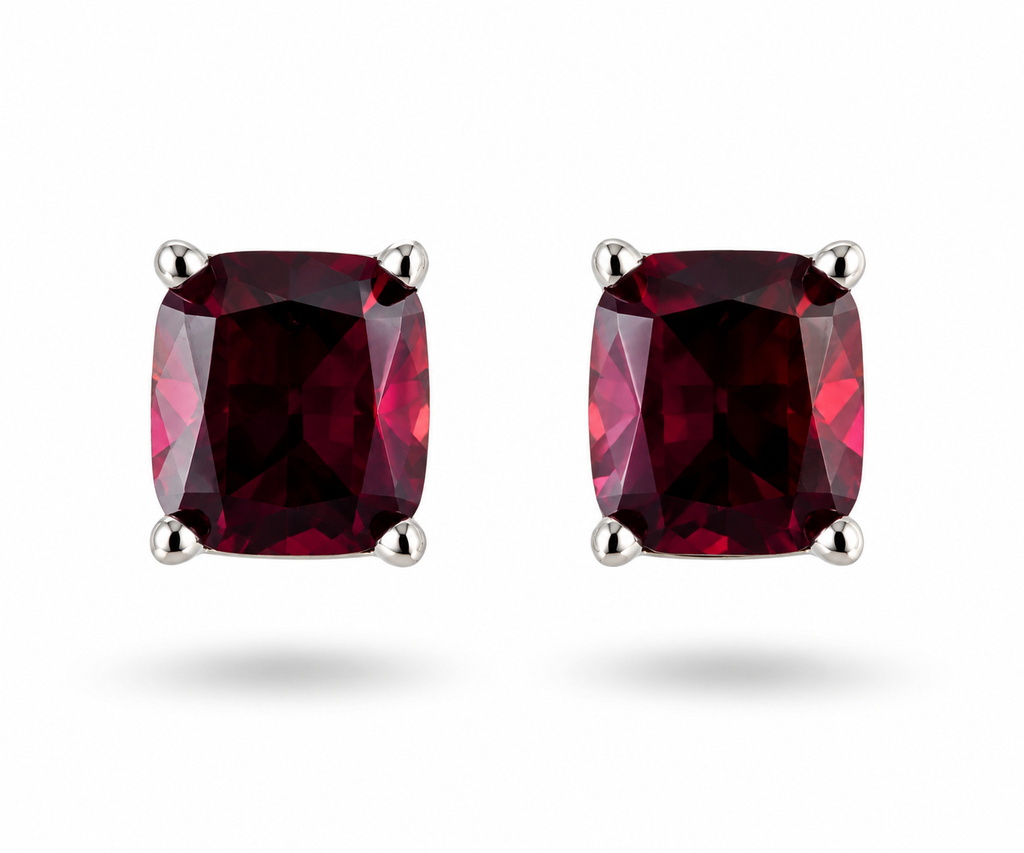 3.52 CT Natural Red Garnet Stud Earrings – Madagascar – 925 Sterling Silver
