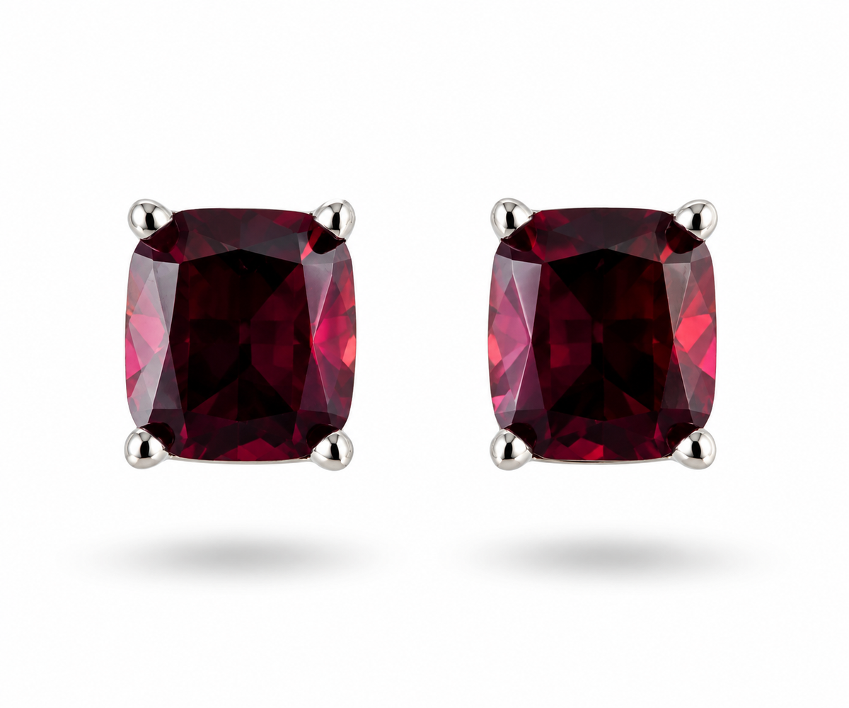 3.52 CT Natural Red Garnet Stud Earrings – Madagascar – 925 Sterling Silver
