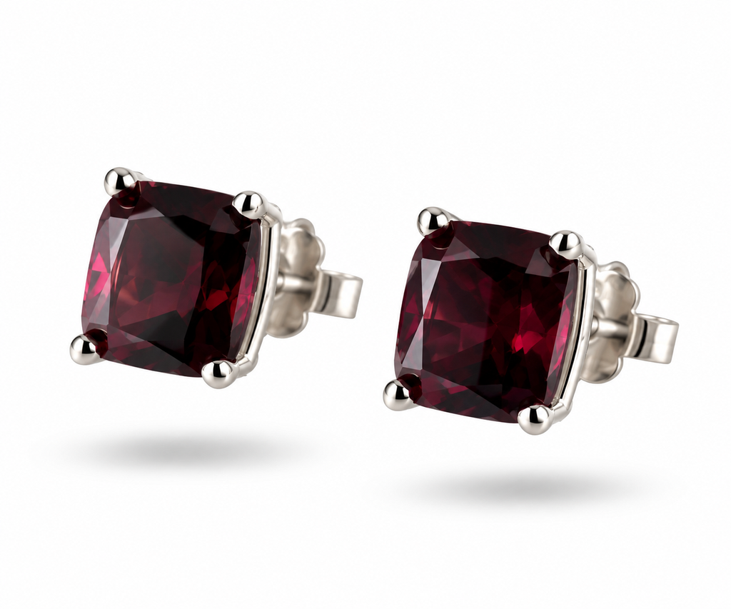 3.52 CT Natural Red Garnet Stud Earrings – Madagascar – 925 Sterling Silver