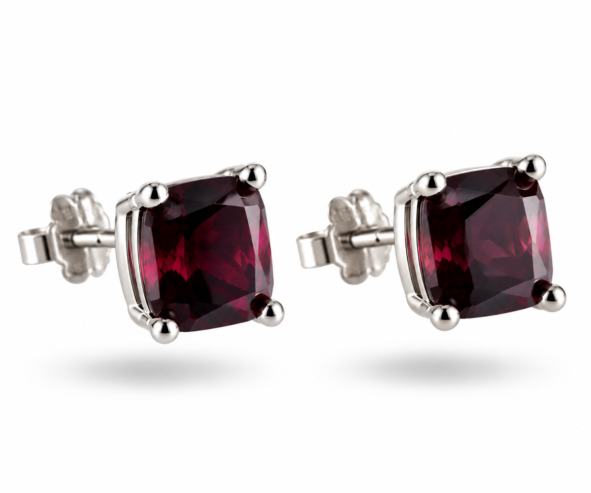 3.52 CT Natural Red Garnet Stud Earrings – Madagascar – 925 Sterling Silver