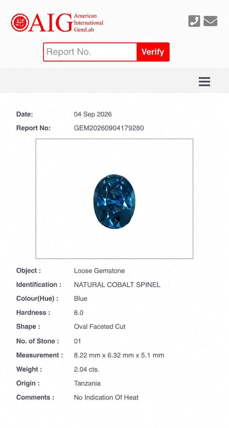 2.04 Carat Natural Cobalt Blue Spinel – Tanzania