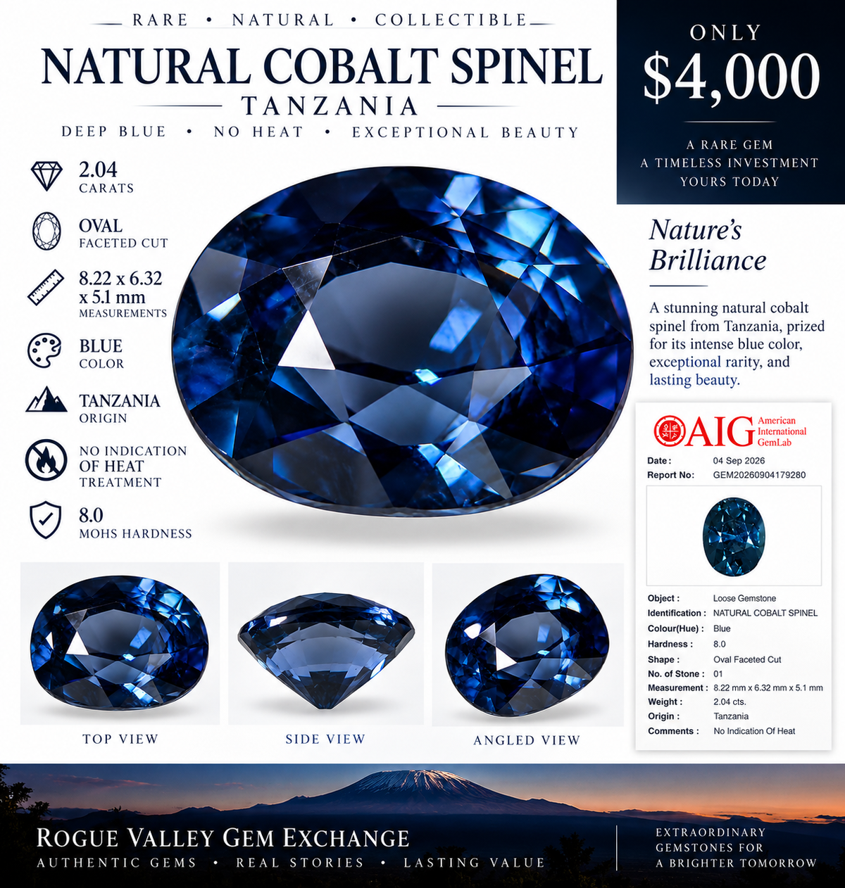2.04 Carat Natural Cobalt Blue Spinel – Tanzania