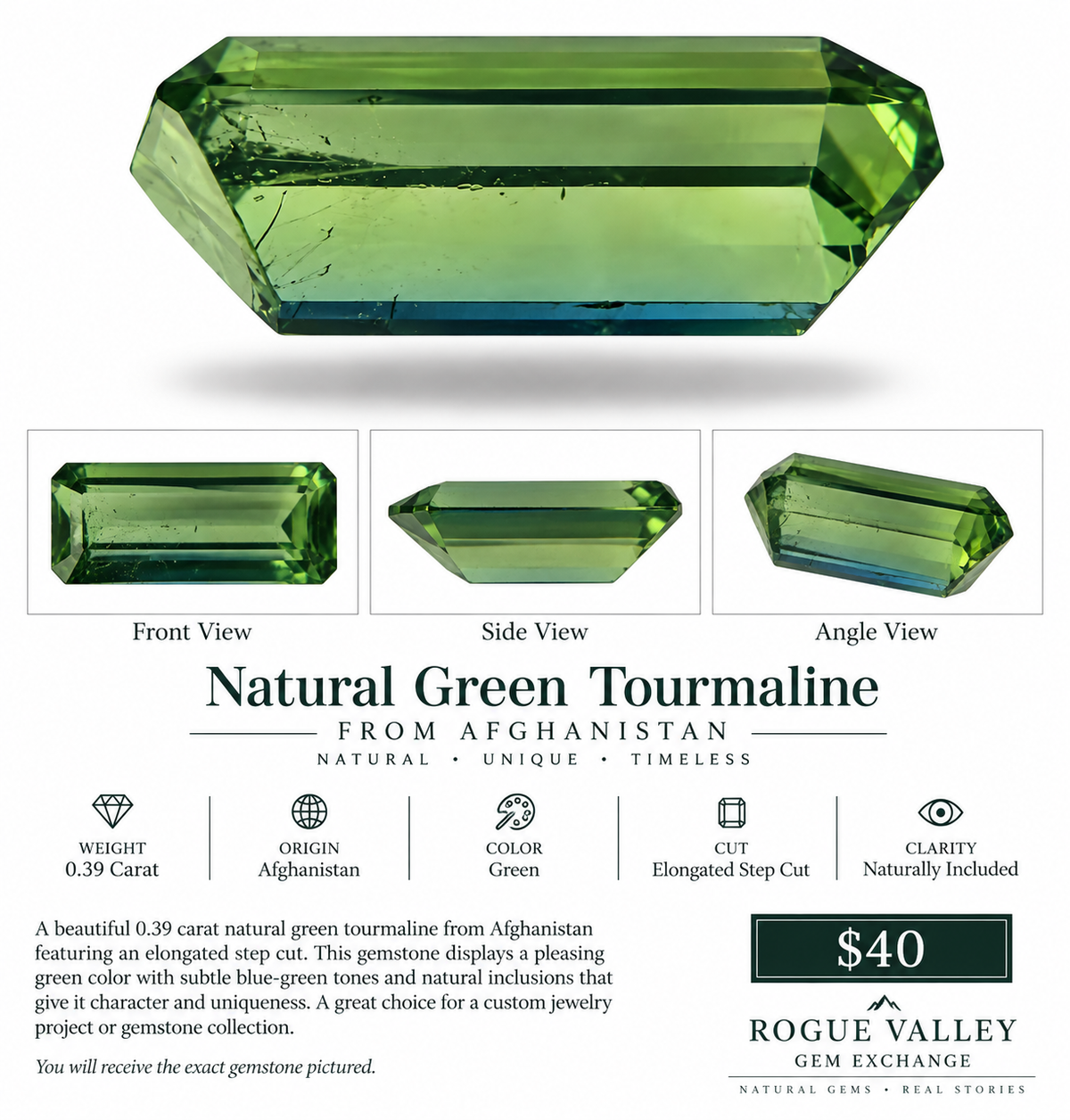 0.39 Carat Natural Green Tourmaline from Afghanistan