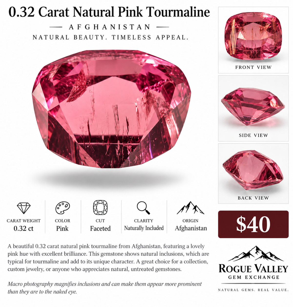 0.32 Carat Natural Pink Tourmaline from Afghanistan